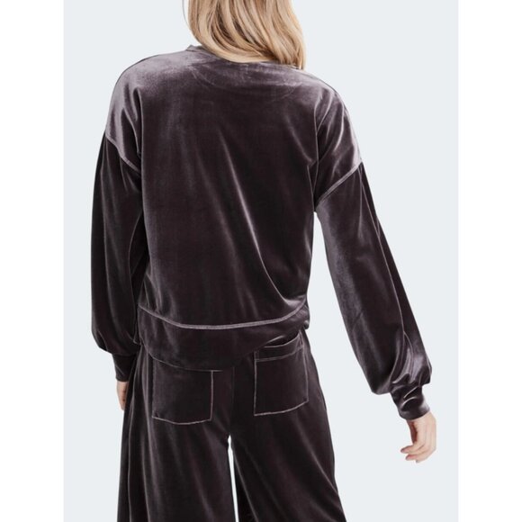Madewel Velvet Balloon Sleeve Sweatshirtl Top Gunmetal Gray Large - Picture 2 of 14